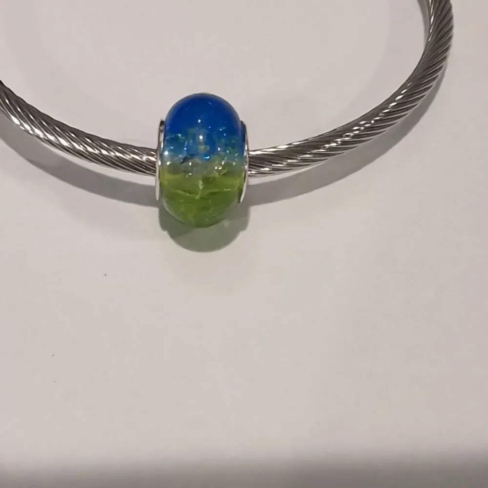 Silver Two Tone‎ Green and Blue Charm for Pandora Style Bracelet